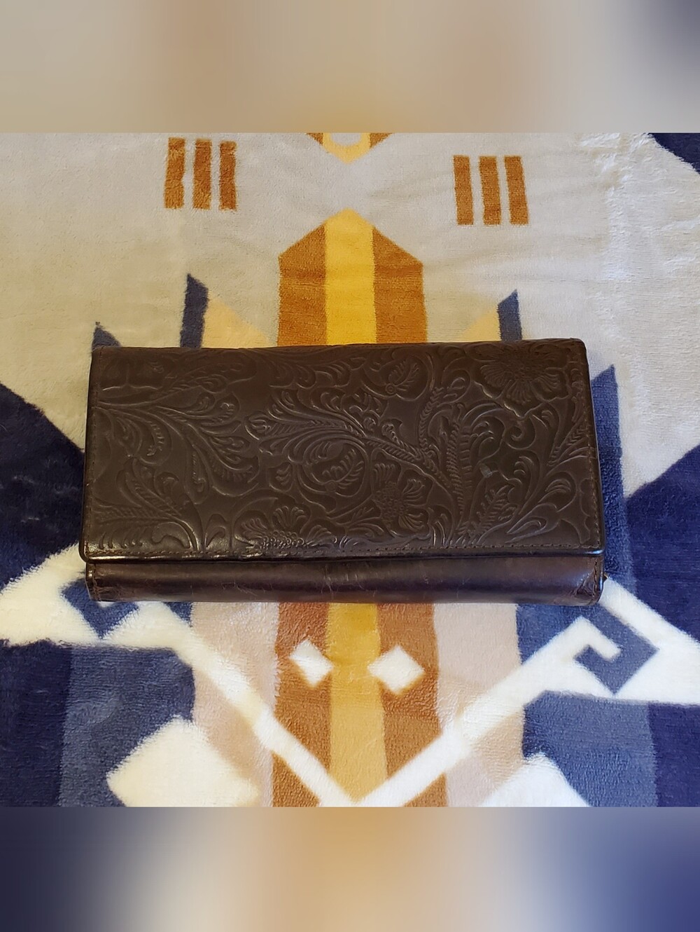 Women's Dark Brown Embossed Leather Wallet